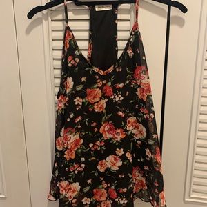 Rose-print, flowy, spaghetti-strap/racer back top